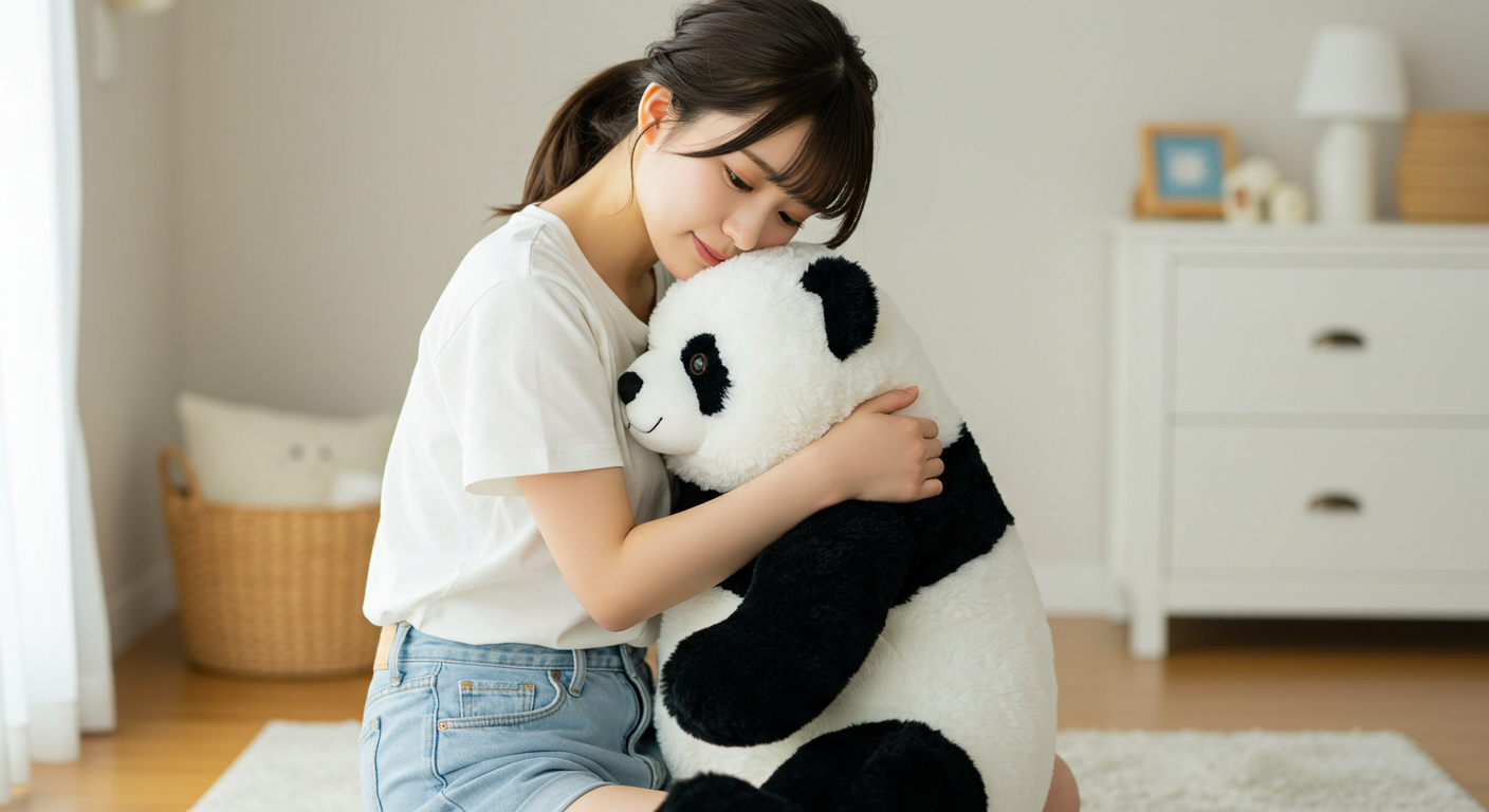 ぬいぐるみを抱きしめる人