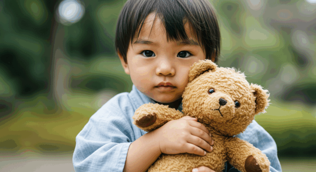 ぬいぐるみを抱く子ども