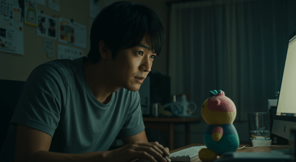 パソコンの横に置かれたぬいぐるみ