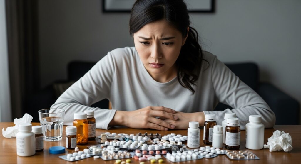 薬を大量に飲もうとする人