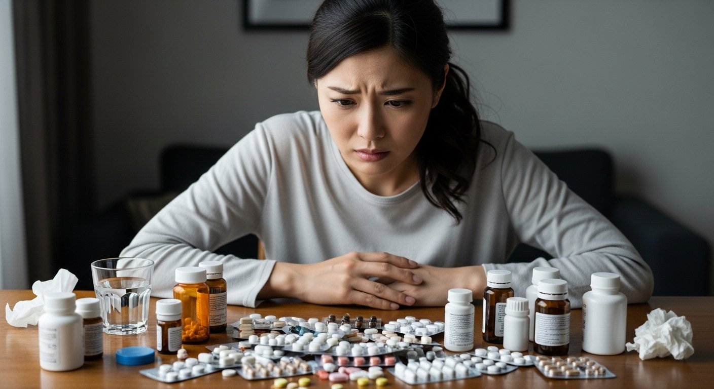 薬を大量に飲もうとする人