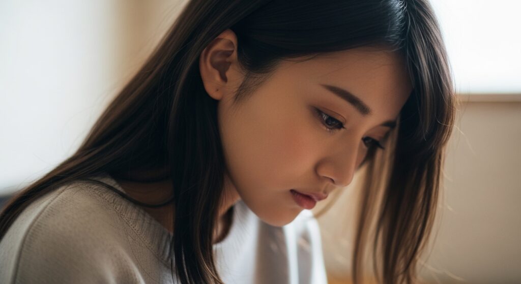 うつむいている人