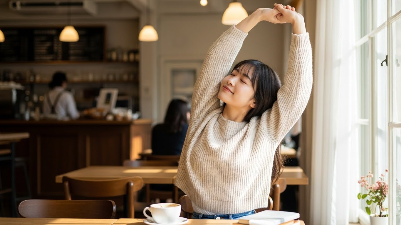 背伸びをする人