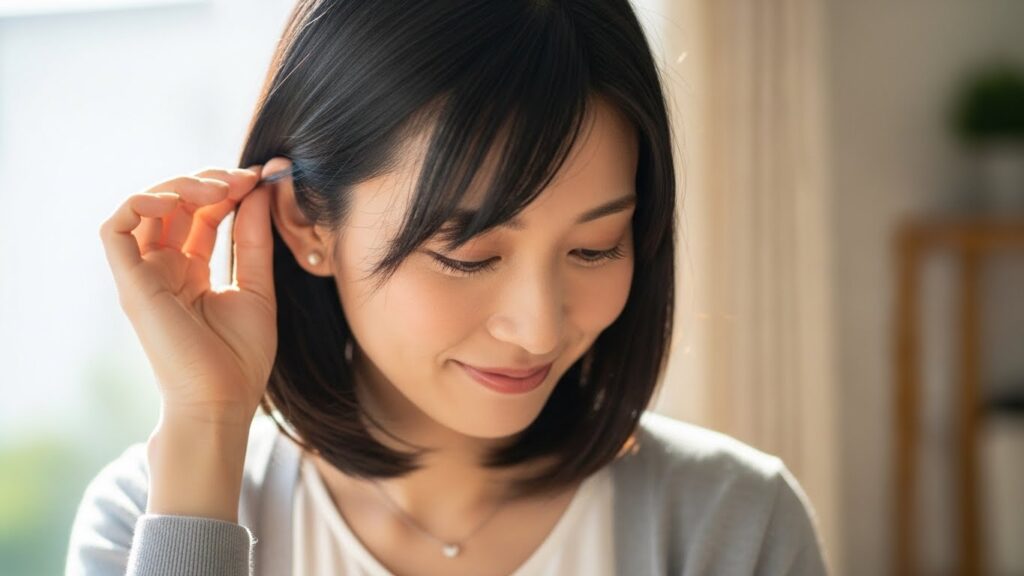 髪を耳にかける様子