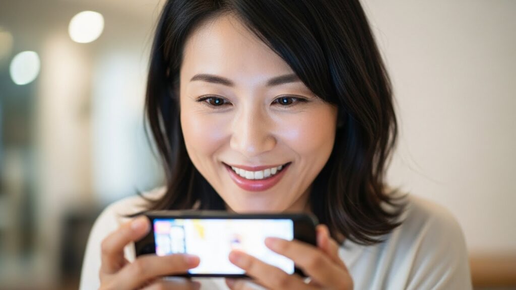 スマホを見る女性