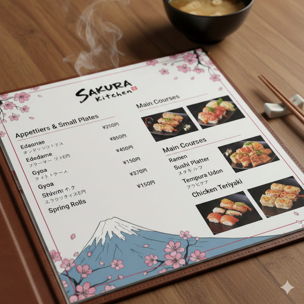 飲食店のメニュー表