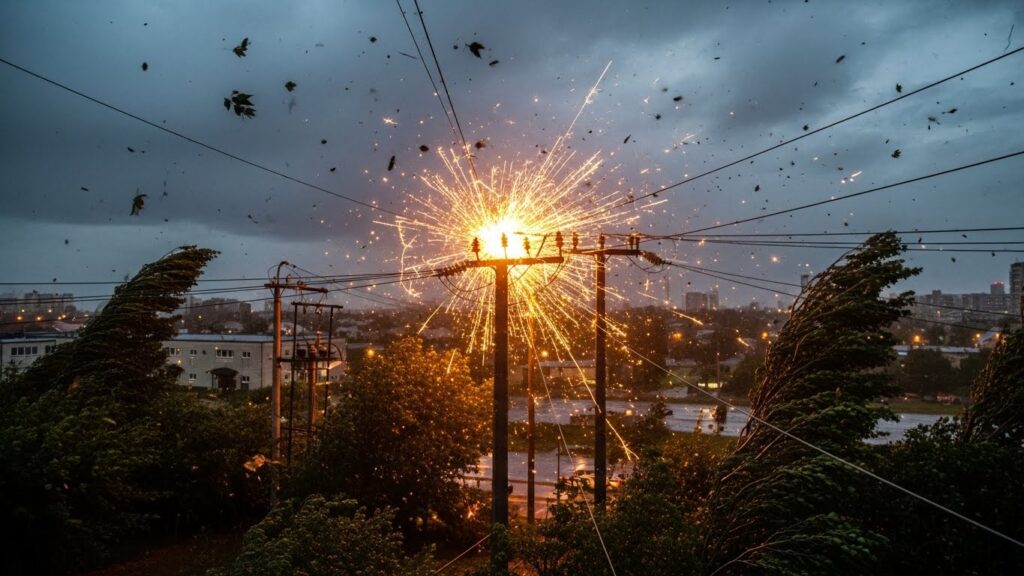 電線がショートする様子