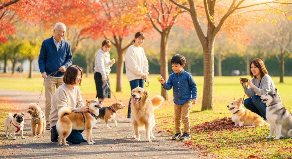 犬と散布する人