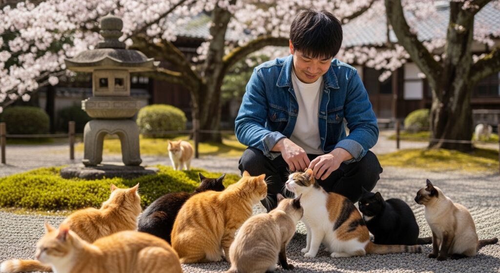 猫と遊ぶ人