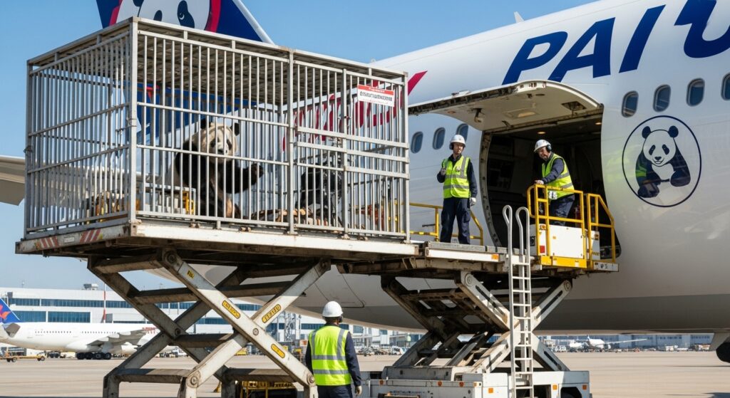 輸送されるパンダ