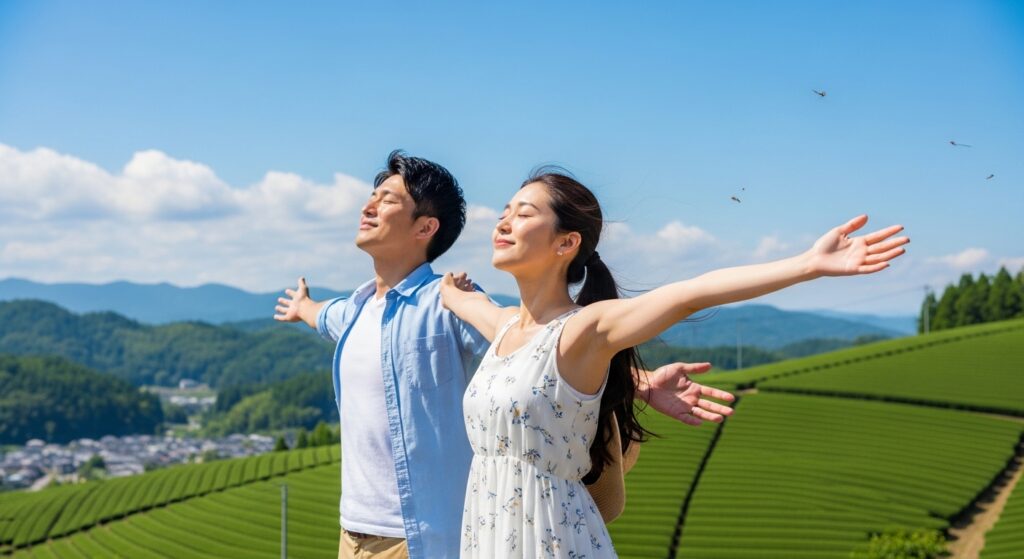 深呼吸する男女