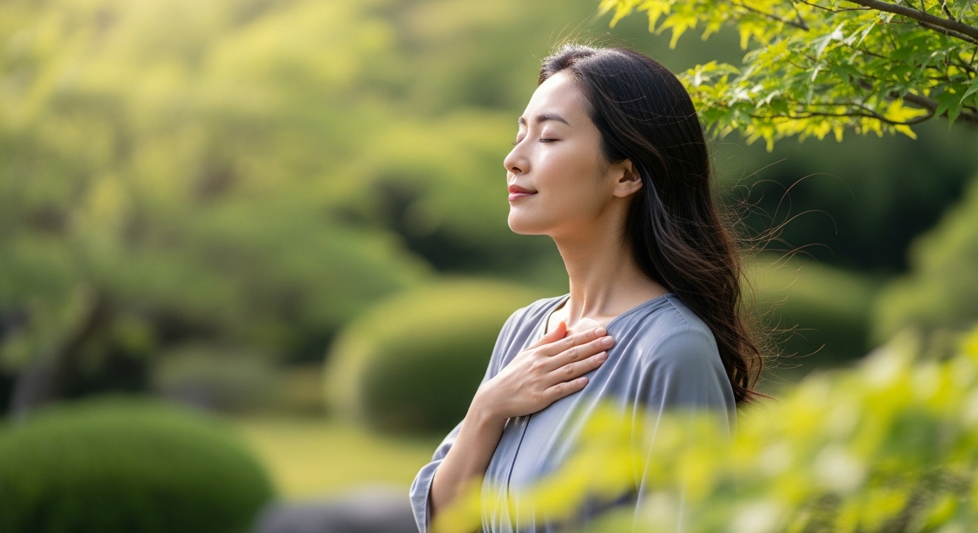 胸に手を当てている人