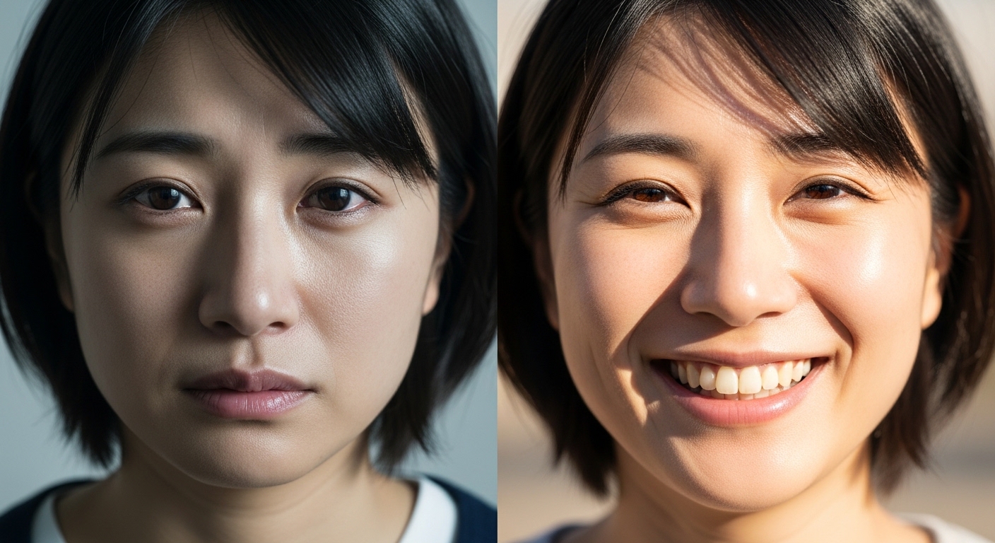 落ち込んだ顔と笑顔