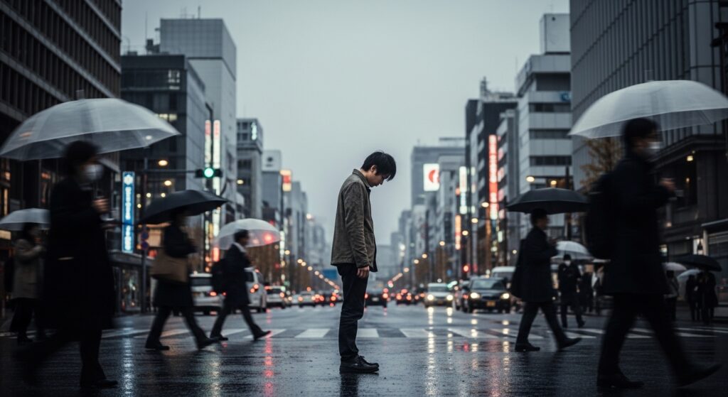 うつむく男性
