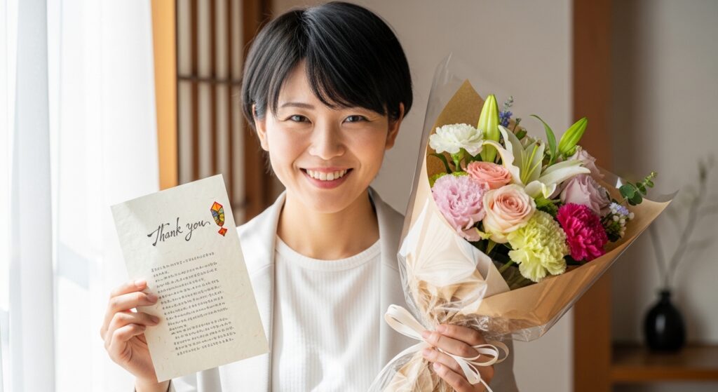 花束をもらった人