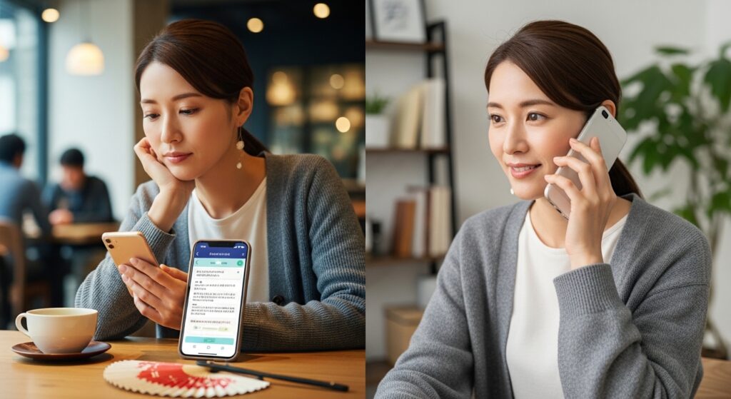 スマホと電話をする人