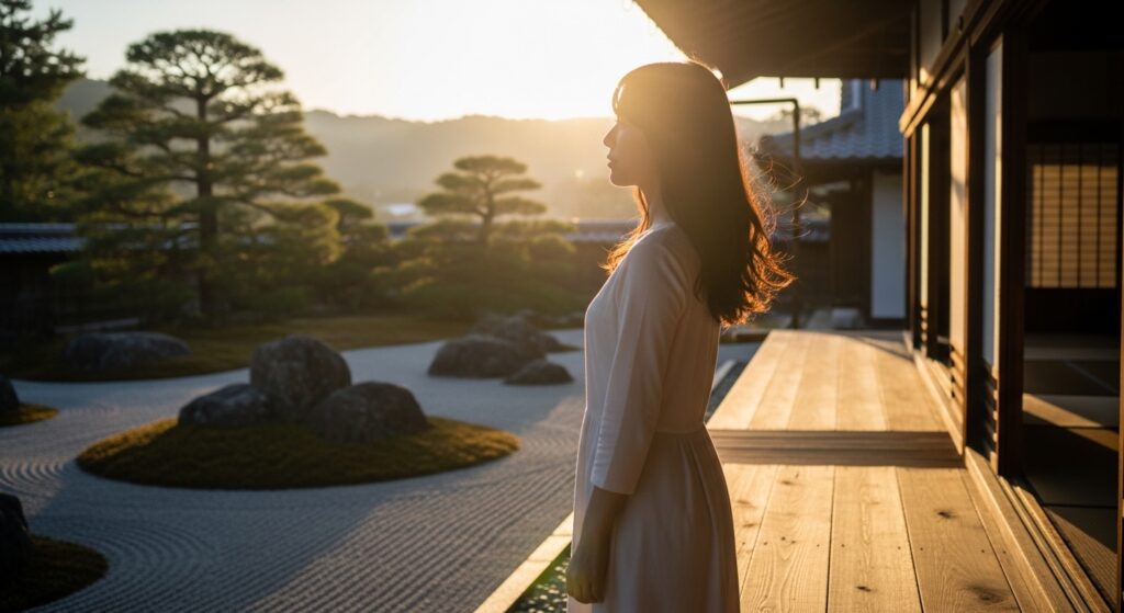 朝日を浴びる人