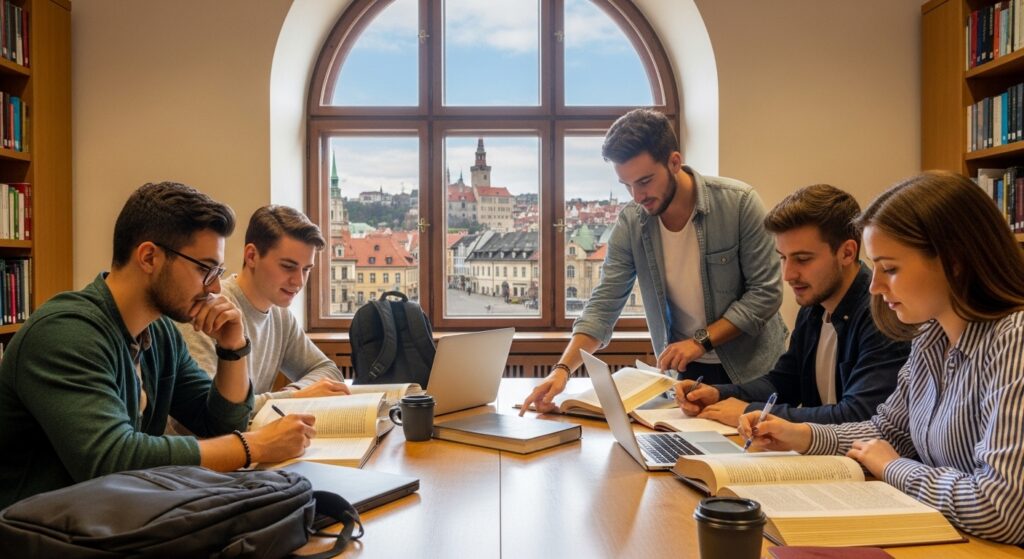 外国人が勉強している様子