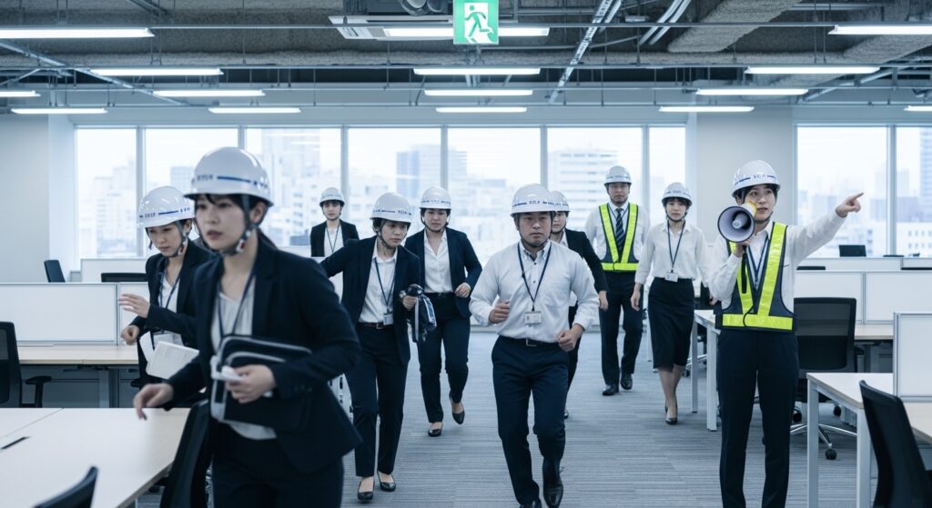 避難訓練をしている様子