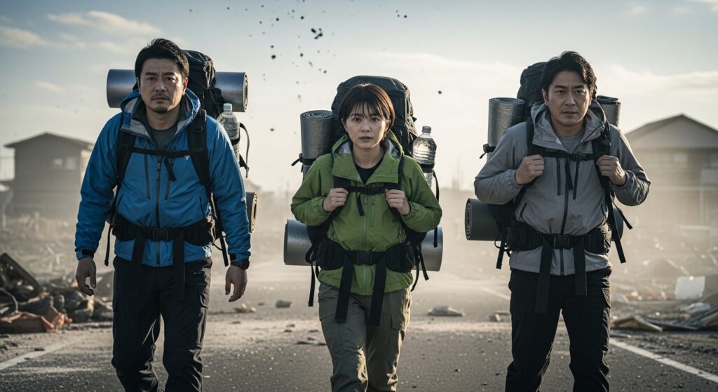 防災リュックを背負う人