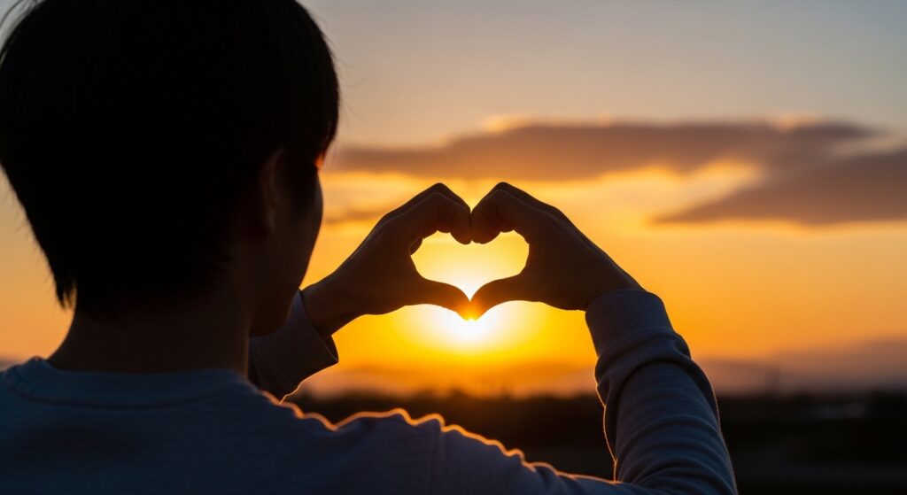 手でハートを作る人