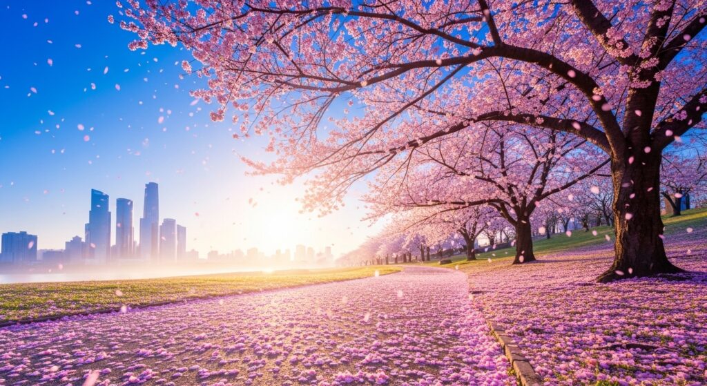 朝日と桜