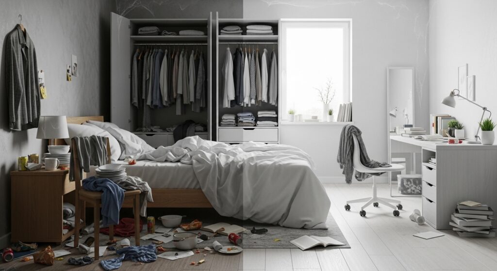 散らかった部屋と整理整頓された部屋