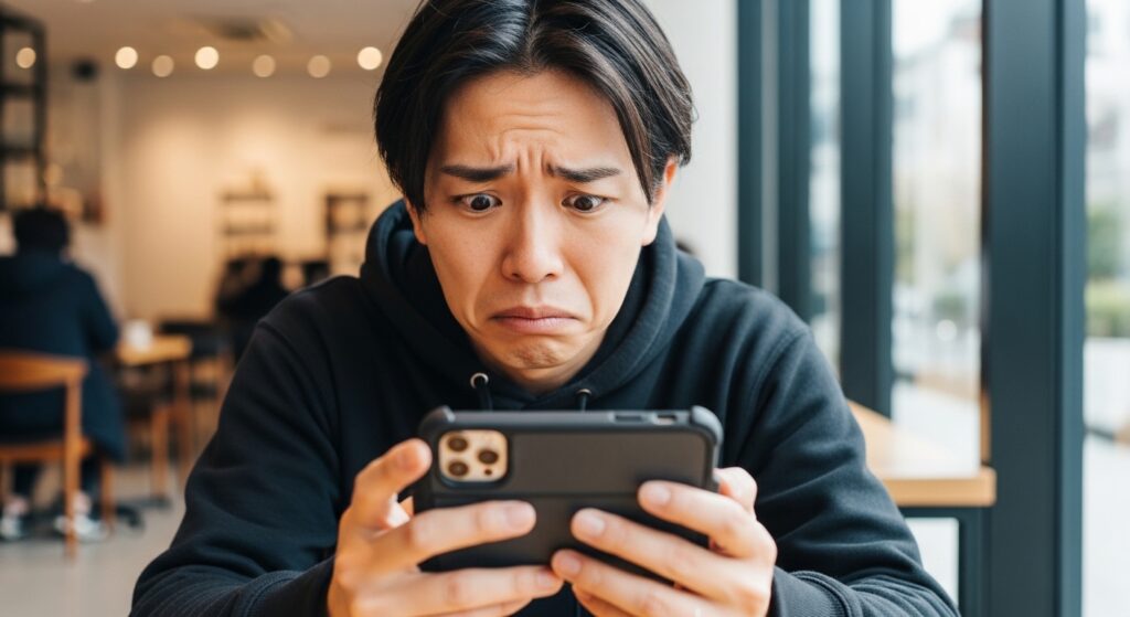 不安げにスマホを見る人
