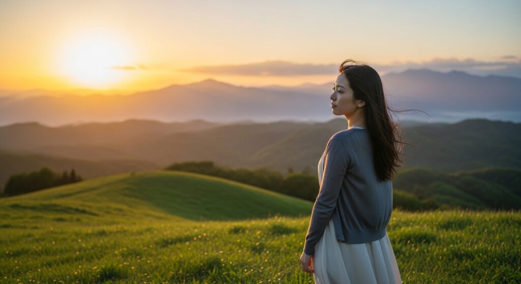 夕日・遠くを見つめる人