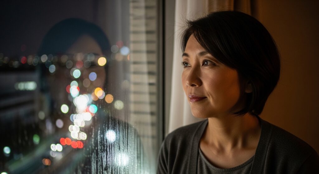 窓の外を見る女性