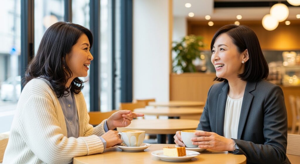 カフェで話す女性
