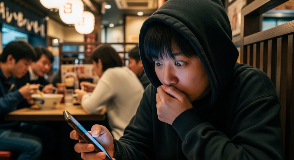 スマホを見て驚く人