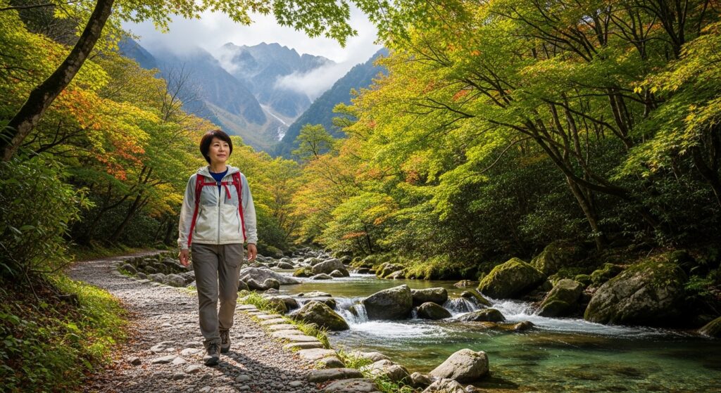自然の中を歩く女性