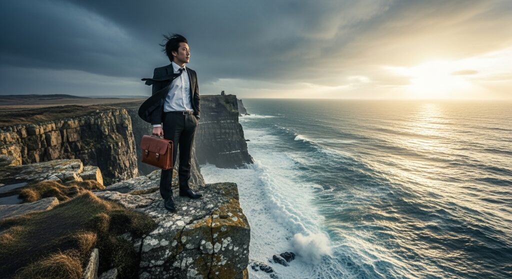 崖の上に立つ人