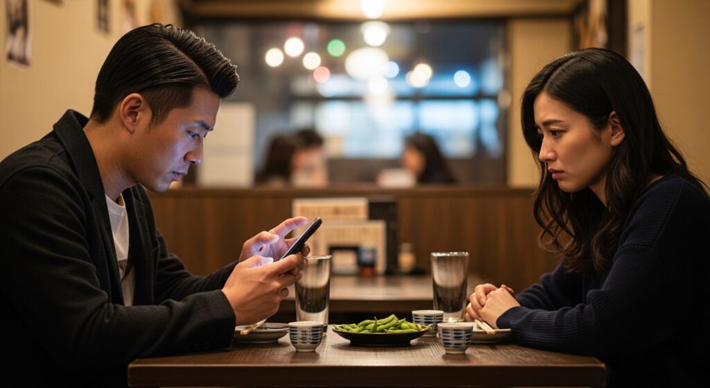 スマホを見ているカップル