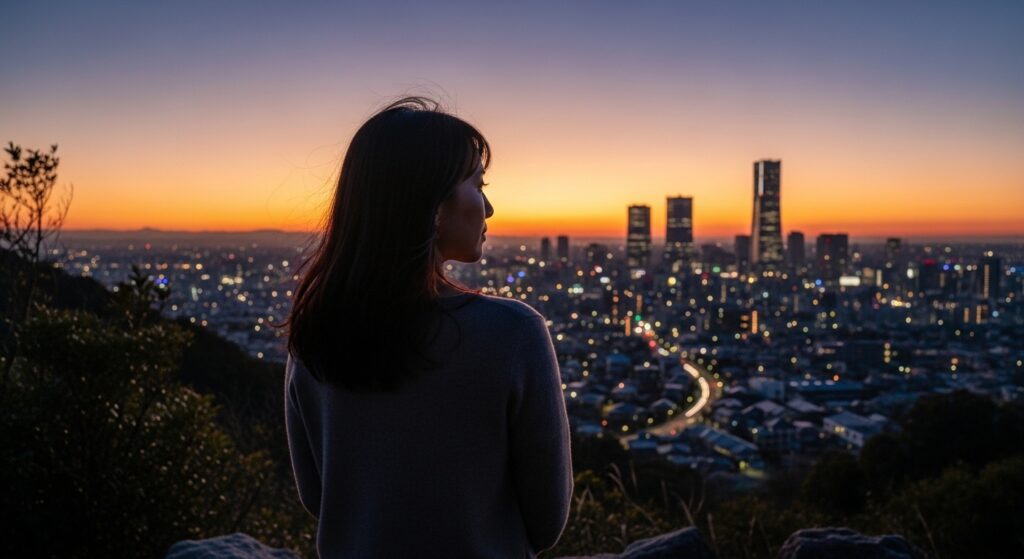 町を見下ろす女性