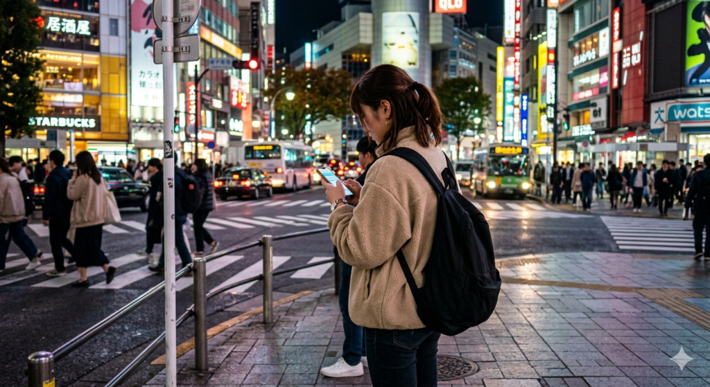スマホを見る女性