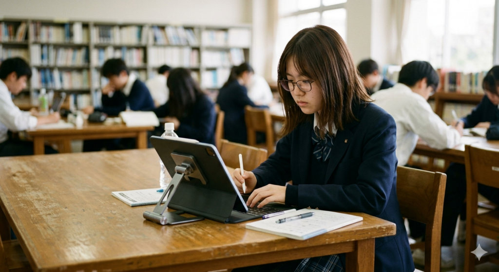 タブレットで勉強する人