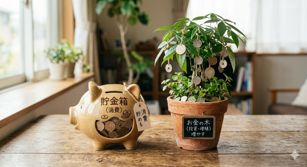 貯金箱と観葉植物
