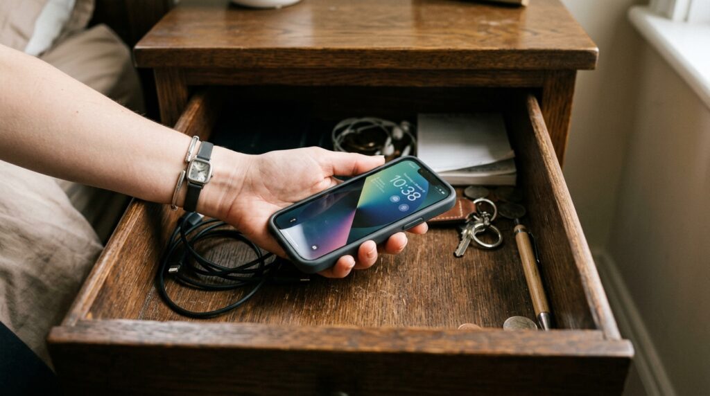 スマホを引き出しに入れる