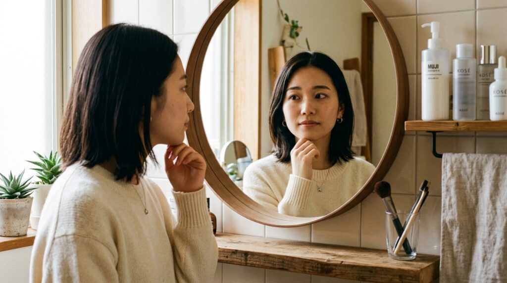 鏡を見る女性