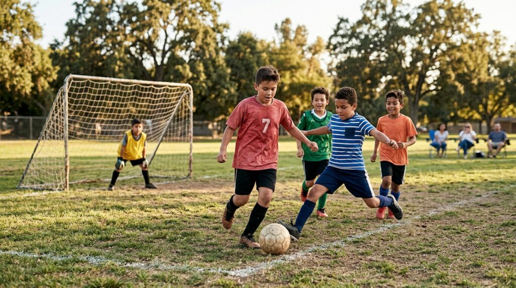 サッカーをする少年