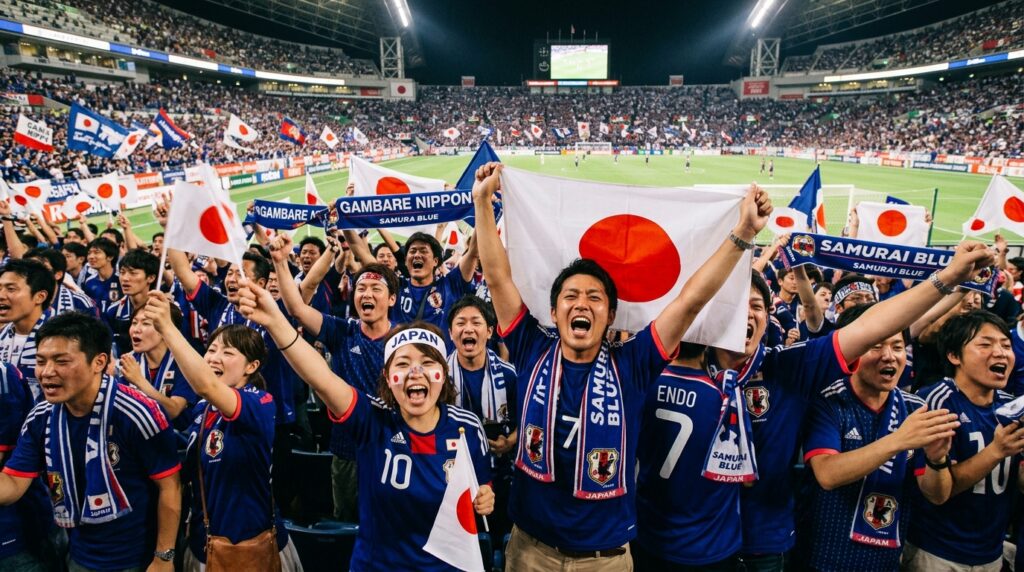 サッカー日本代表を応援するサポーター