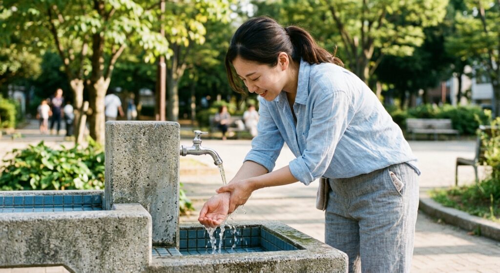 手首を冷やす女性